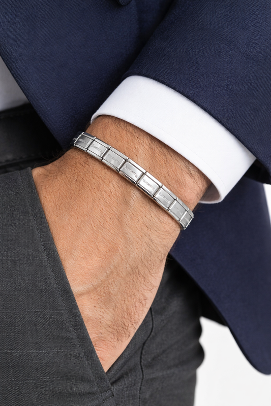 Çelik İtalyan Charm Bileklik - 316L Paslanmaz Çelik | Yazılı Tasarım