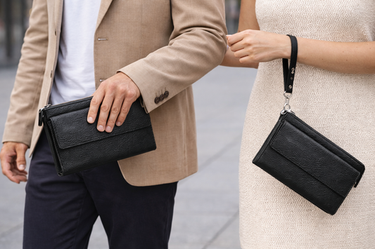 ARVEN Hakiki Deri Unisex El Portföyü – Siyah Şık Organizer Çanta