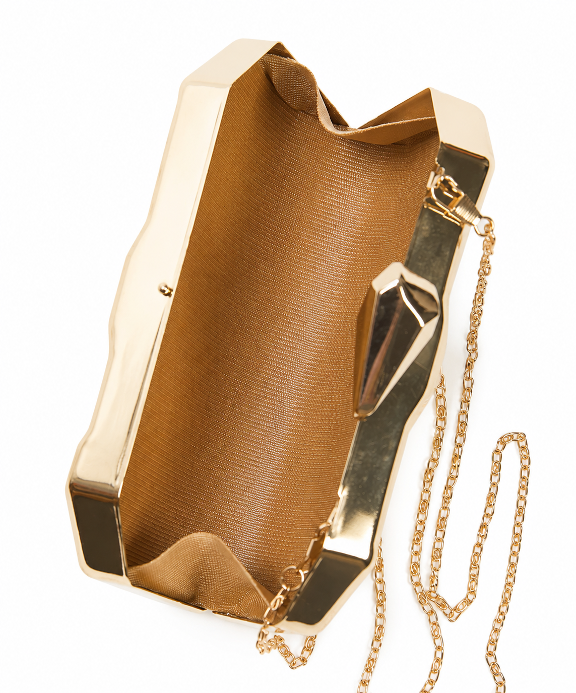 Altın Renk Geometrik Abiye Clutch Çanta Zincir Askılı Kadın El Çantası