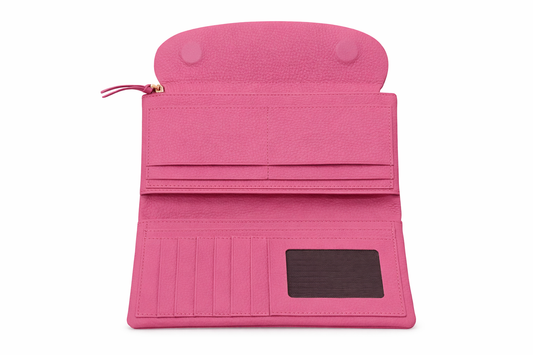 %100 Hakiki Deri Pembe Kadın Cüzdan – Telefon Bölmeli