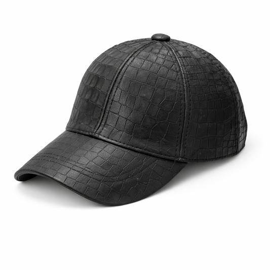 🧢 Hakiki Deri Kroko Desenli Şapka – Siyah