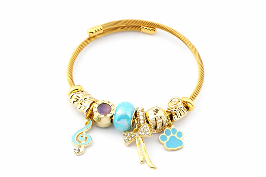 Çelik Pandora Mavi Charm Bileklik - Gold