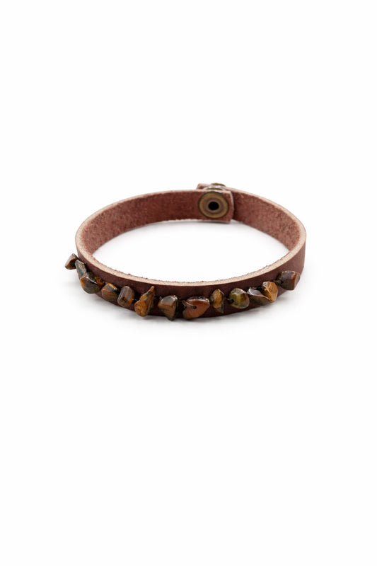 El Yapımı Bayan Deri Bileklik - Doğal Taş Detaylı