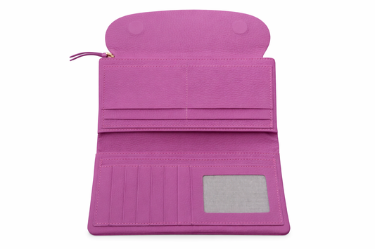%100 Hakiki Deri Fuşya Kadın Cüzdan – Telefon Bölmeli