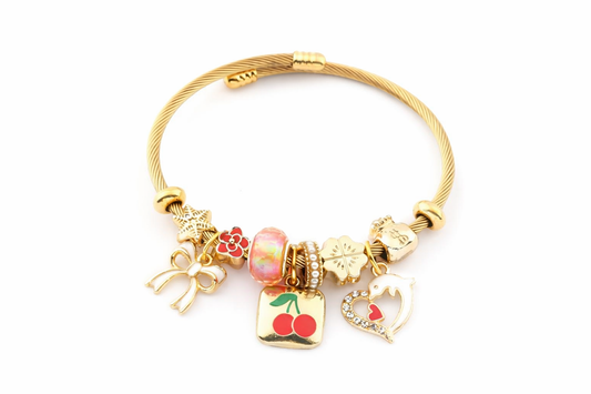 Çelik Pandora Gold Kiraz Charm Bileklik