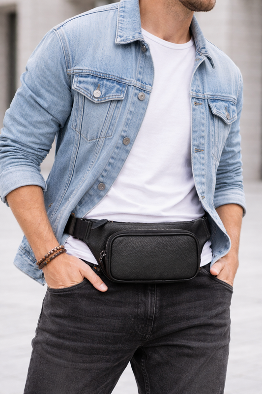 Mat Siyah Hakiki Deri Bel Çantası – Unisex
