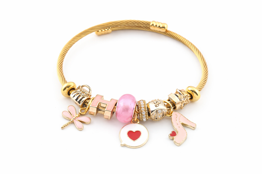 Çelik Pandora Pembe Charm Bileklik - Gold