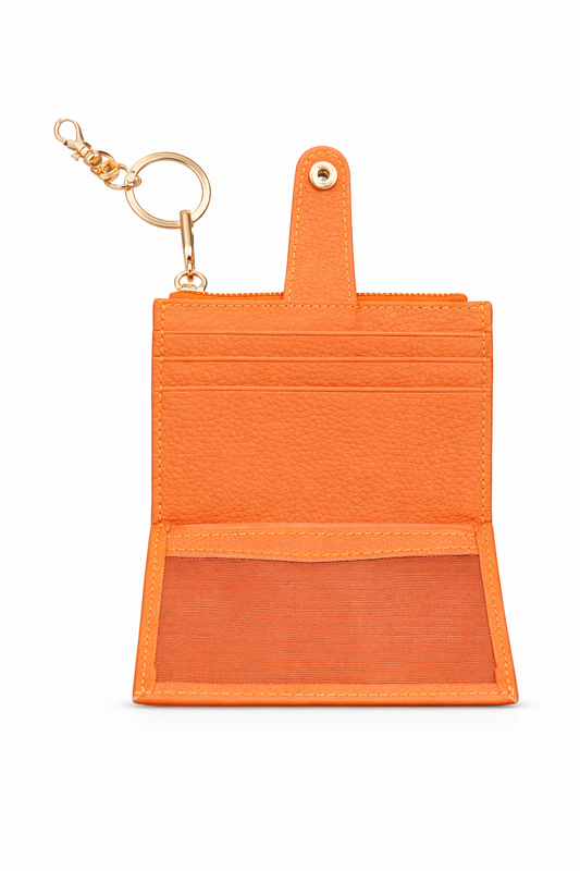 Turuncu Hakiki Deri Anahtarlık Aksesuarlı Kartlık