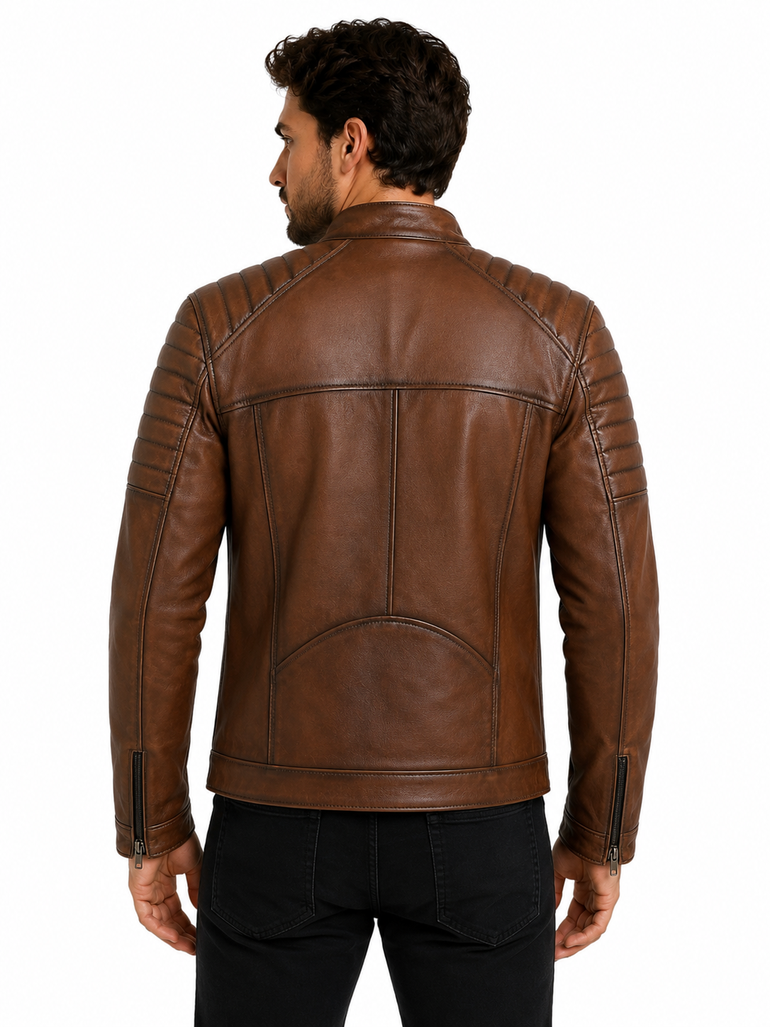ARVEN Deri Hakiki Deri Erkek Mont Taba Dik Yaka Fermuarlı Slim Fit Ceket