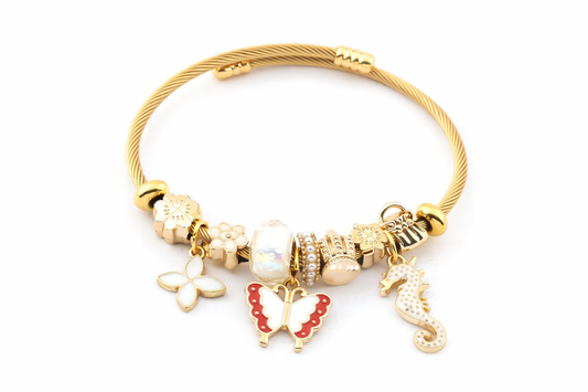 Çelik Pandora Kelebek Denizatı Charm Bileklik - Gold
