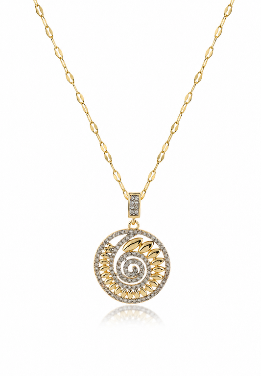 Gold Spiral Detaylı 316L Paslanmaz Çelik Kolye
