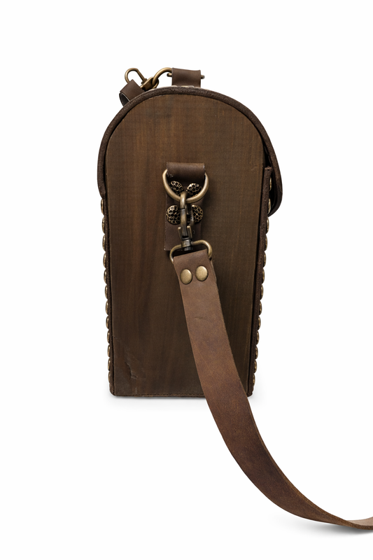 El Yapımı Hakiki Deri Ahşap Detaylı Çanta