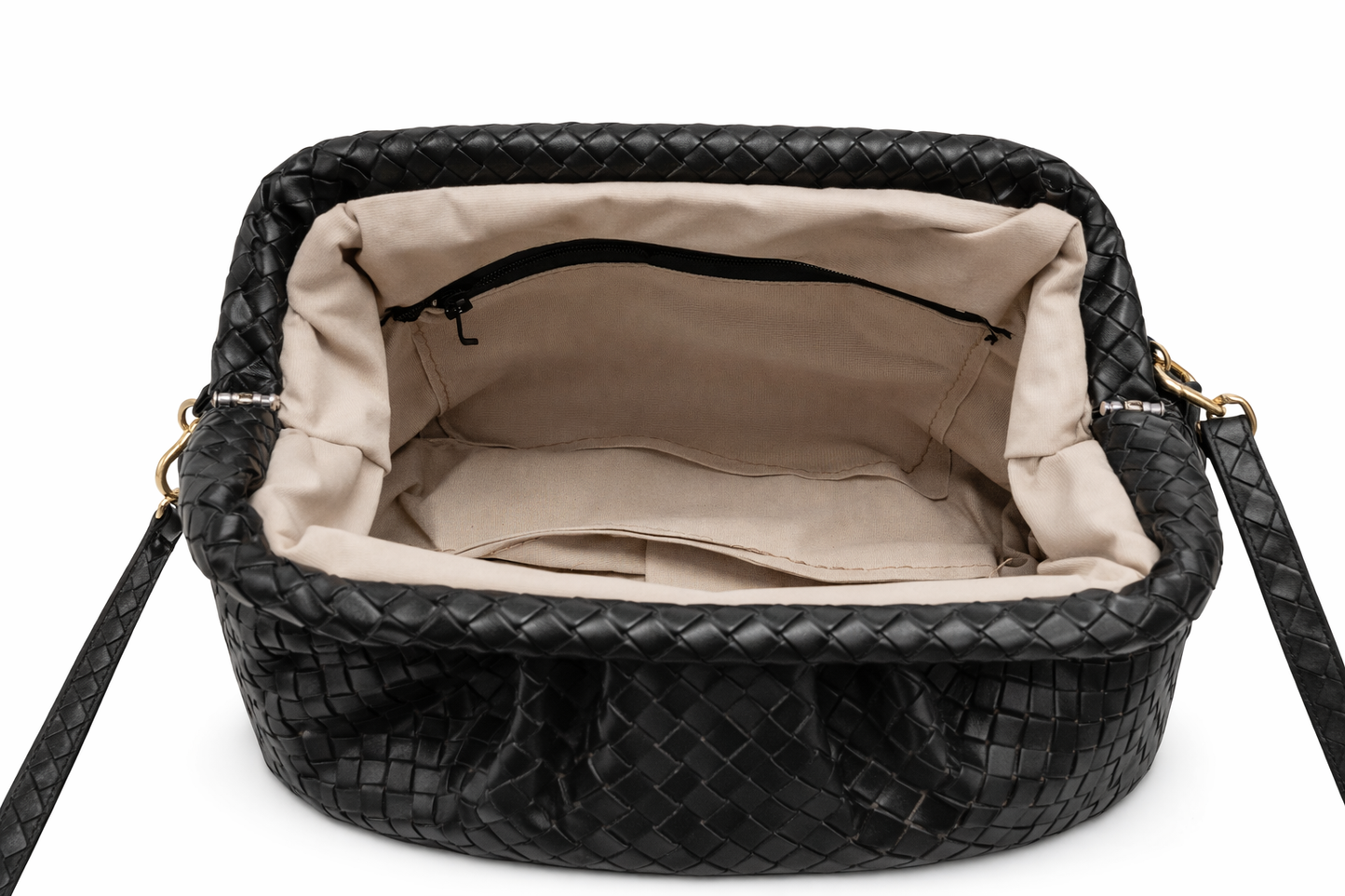 Siyah Örgü Deri Clutch Çanta