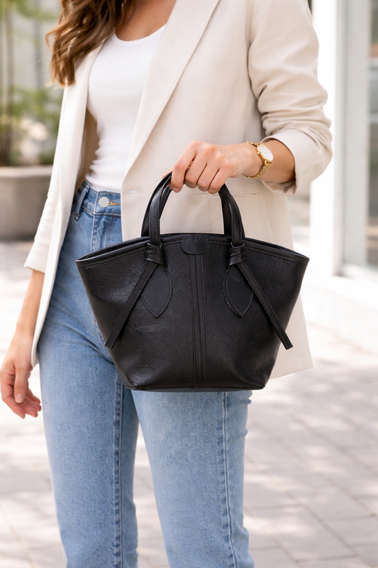 Siyah Düğüm Detaylı El & Omuz Çantası