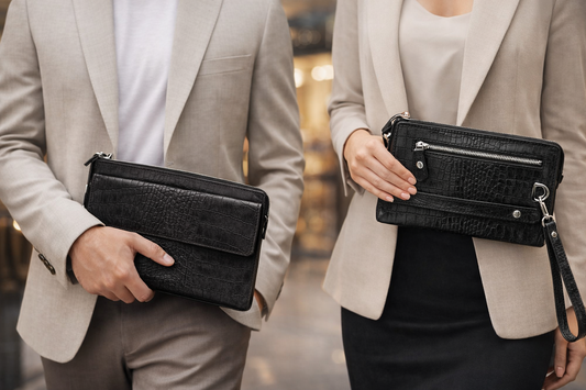 Unisex Kroko Desen Hakiki Deri El Portföyü