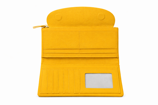 %100 Hakiki Deri Sarı Kadın Cüzdan – Telefon Bölmeli