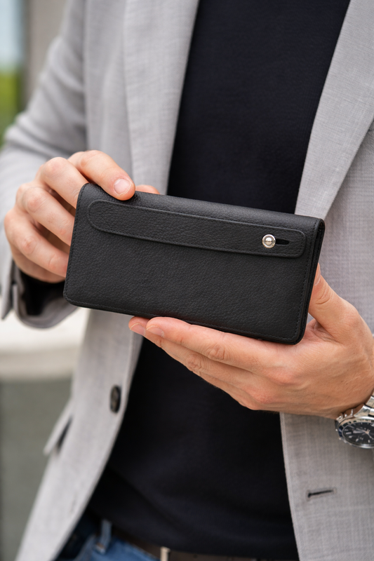 Hakiki Deri El Bantlı Unisex Cüzdan – Telefon Bölmeli, 12 Kart Kapasiteli Premium Cüzdan