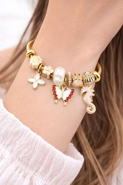 Çelik Pandora Kelebek Denizatı Charm Bileklik - Gold