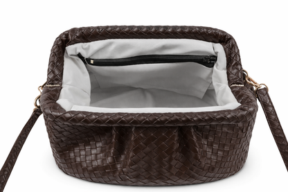 Acı Kahve Örgü Deri Clutch Çanta