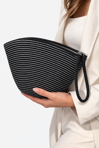 Mini Hasır Clutch Çanta – Çizgili Şık Kadın El Çantası