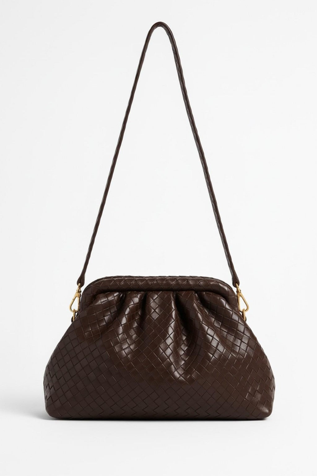 Acı Kahve Örgü Deri Clutch Çanta