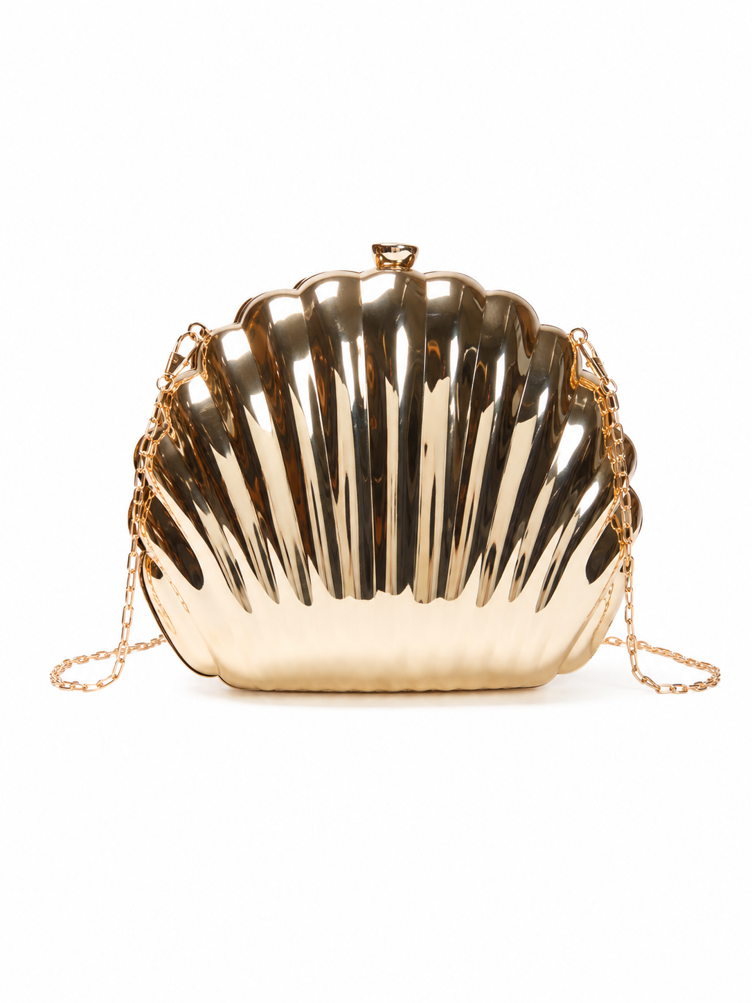 Metalik Altın Deniz Kabuğu Tasarımlı Kadın Abiye Clutch Çanta
