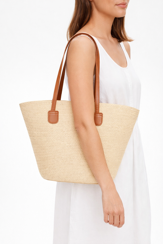 Bej Hasır Omuz Çantası