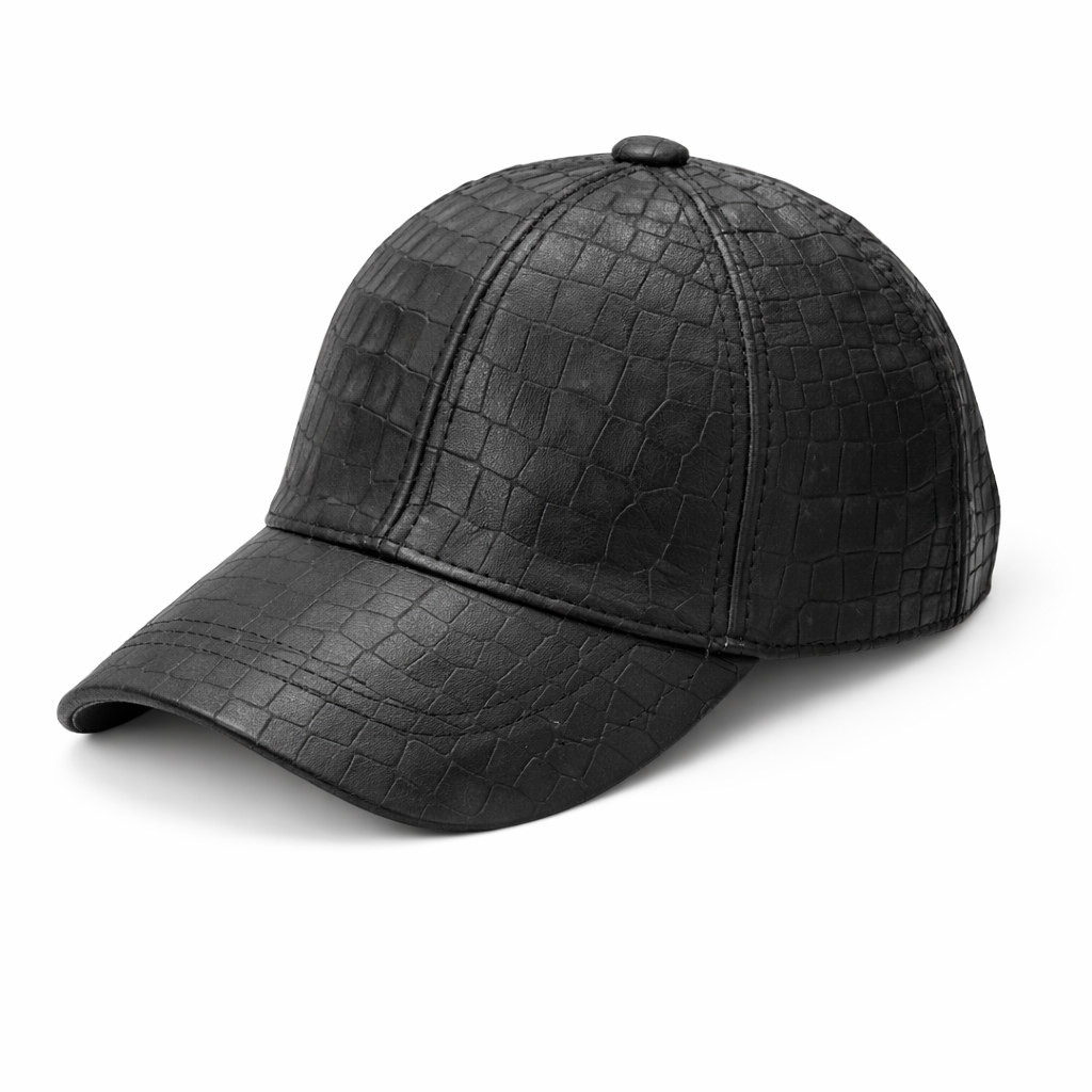 🧢 Hakiki Deri Kroko Desenli Şapka – Siyah