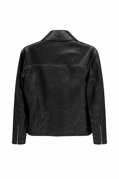 Hakiki Deri Kadın Biker Ceket – Siyah Premium