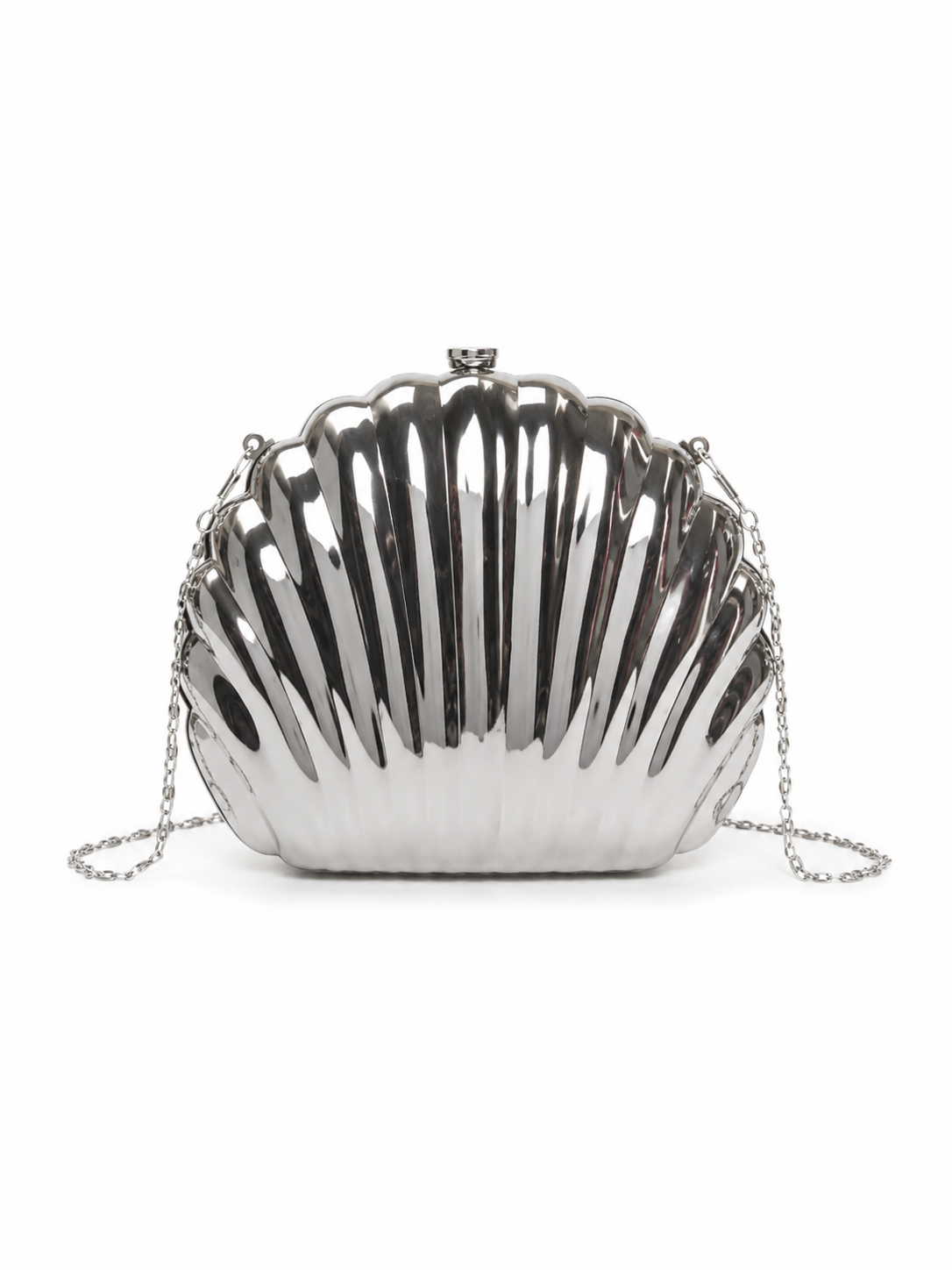 Metalik Gümüş Deniz Kabuğu Tasarımlı Kadın Abiye Clutch Çanta