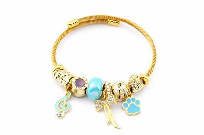 Çelik Pandora Mavi Charm Bileklik - Gold