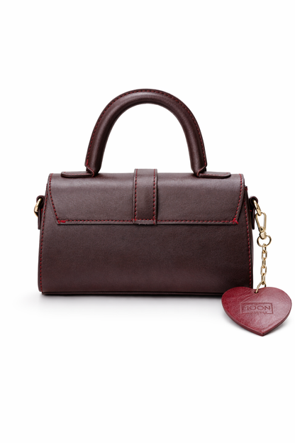 Bordo Kadın El ve Omuz Çantası – Mini Top Handle Çanta, Gold Kilit Detaylı Şık Tasarım
