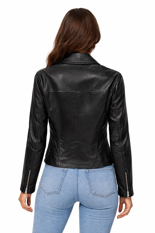 Hakiki Deri Kadın Biker Ceket – Siyah Premium