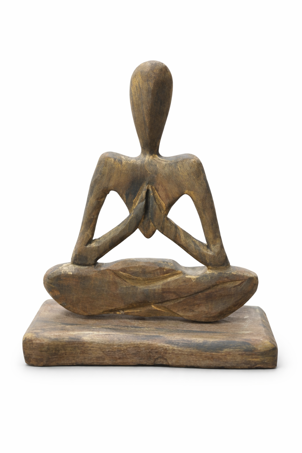 El Yapımı Doğal Ahşap Meditasyon Heykeli – Dekoratif Yoga Figürü