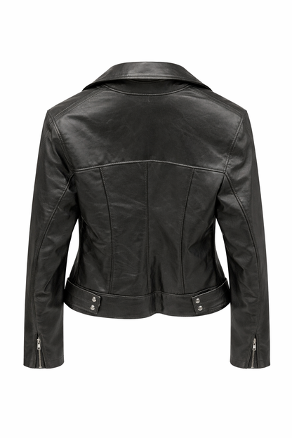 Siyah Kadın Deri Biker Ceket