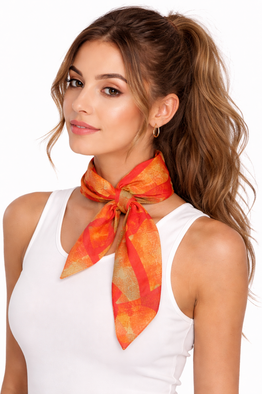 %100 Saf İpek Geometrik Desenli Kadın Fular – Premium Koleksiyon