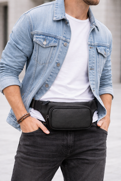 Mat Siyah Hakiki Deri Bel Çantası – Unisex