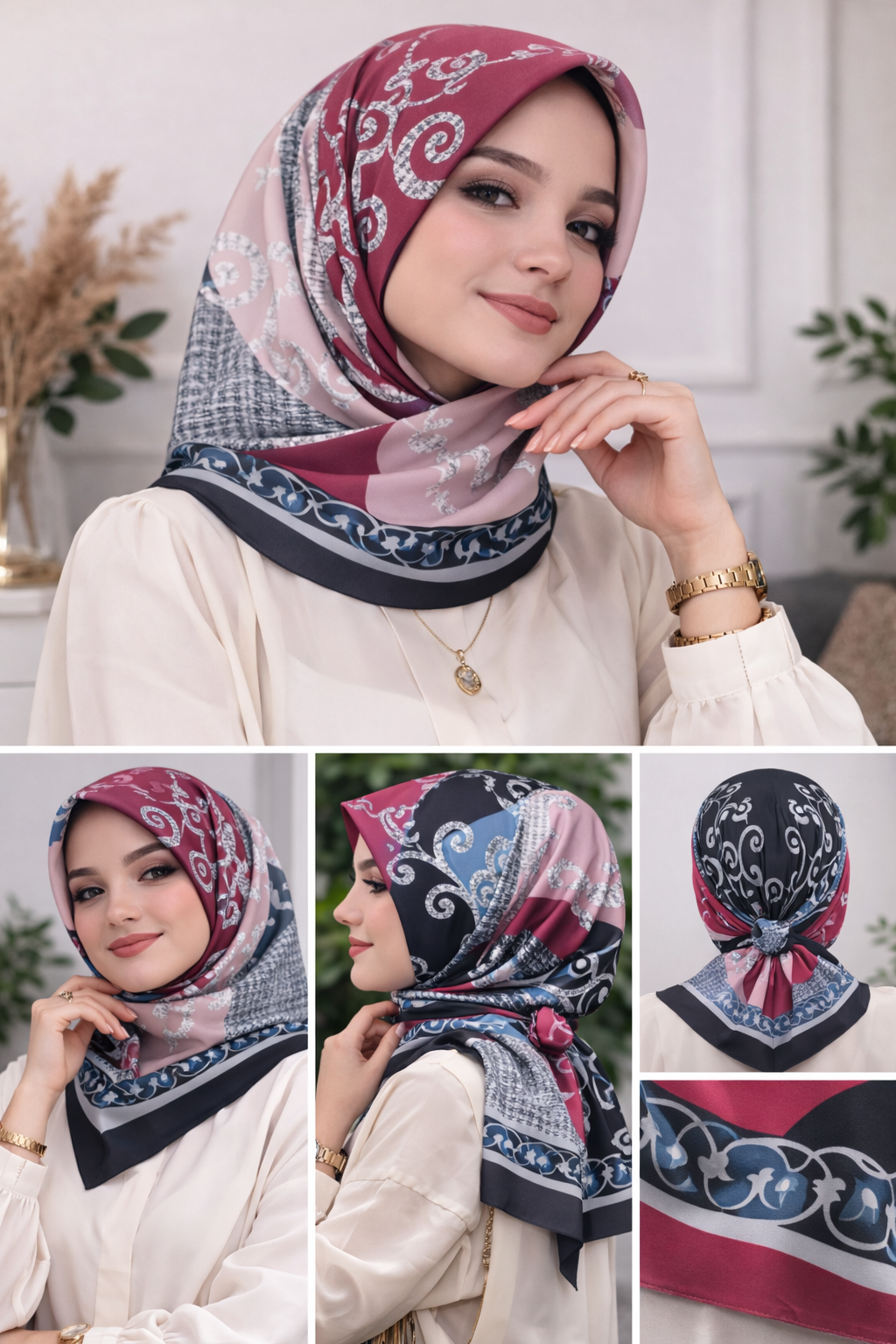 Mor & Pudra Desenli Kadın Eşarp – Zarif ve Modern Tasarım