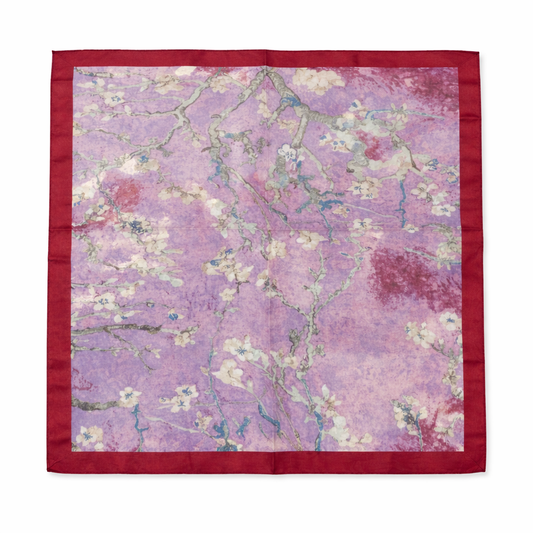 Bordo Kenar Detaylı Lila Çiçek Desenli %100 Saf İpek Fular