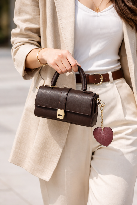 Acı Kahve Kadın El ve Omuz Çantası – Mini Top Handle Çanta, Gold Kilit Detaylı Şık Tasarım