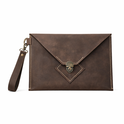 El Yapımı Hakiki Deri Mini Tablet Portföy Çanta – 17×25 cm Vintage Deri Clutch