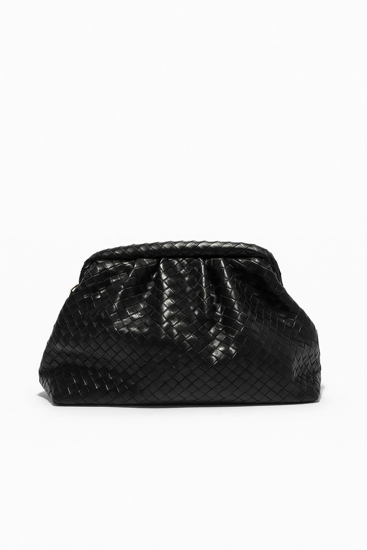 Siyah Örgü Deri Clutch Çanta