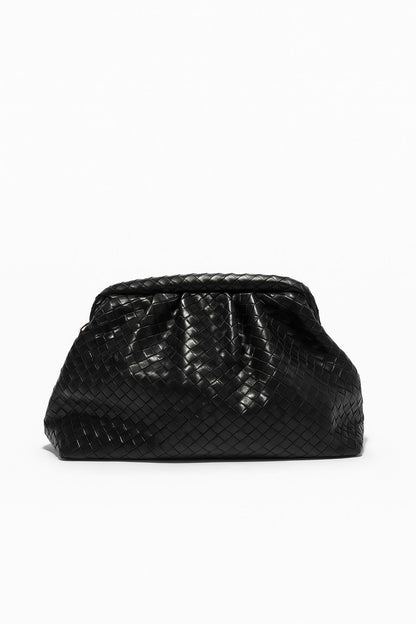 Siyah Örgü Deri Clutch Çanta