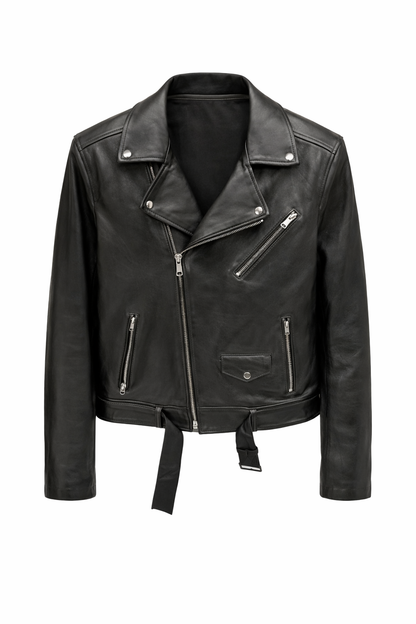 Hakiki Deri Kadın Biker Ceket – Siyah Premium