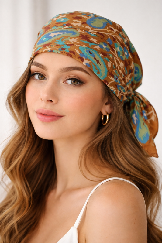 %100 Saf İpek Desenli Fular