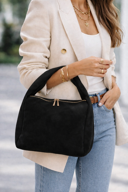 Siyah Süet Omuz Çantası