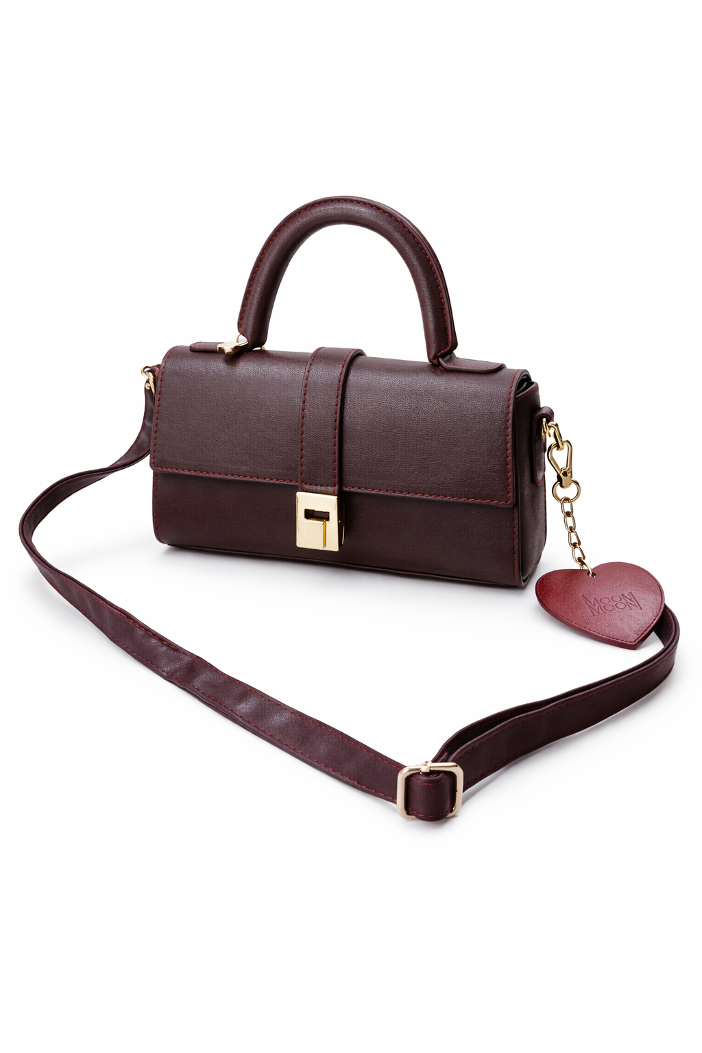 Bordo Kadın El ve Omuz Çantası – Mini Top Handle Çanta, Gold Kilit Detaylı Şık Tasarım