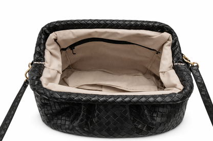 Siyah Örgü Deri Clutch Çanta