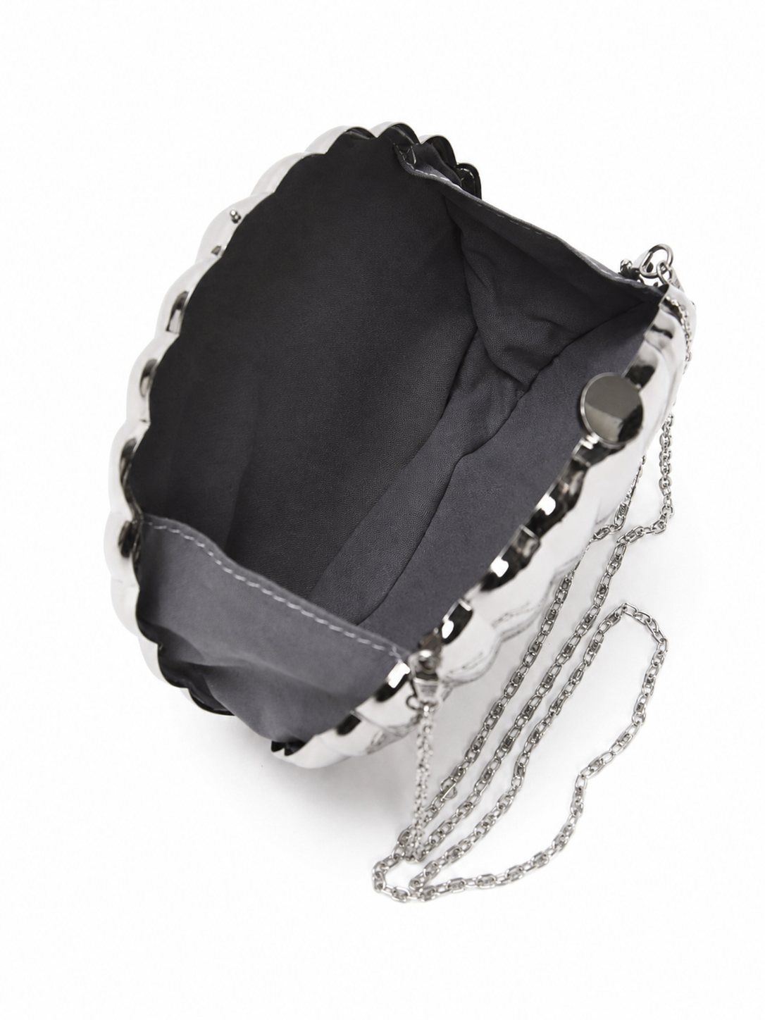 Metalik Gümüş Deniz Kabuğu Tasarımlı Kadın Abiye Clutch Çanta