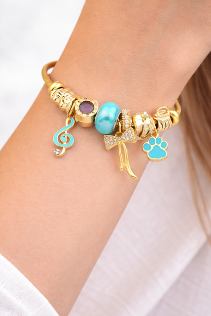 Çelik Pandora Mavi Charm Bileklik - Gold